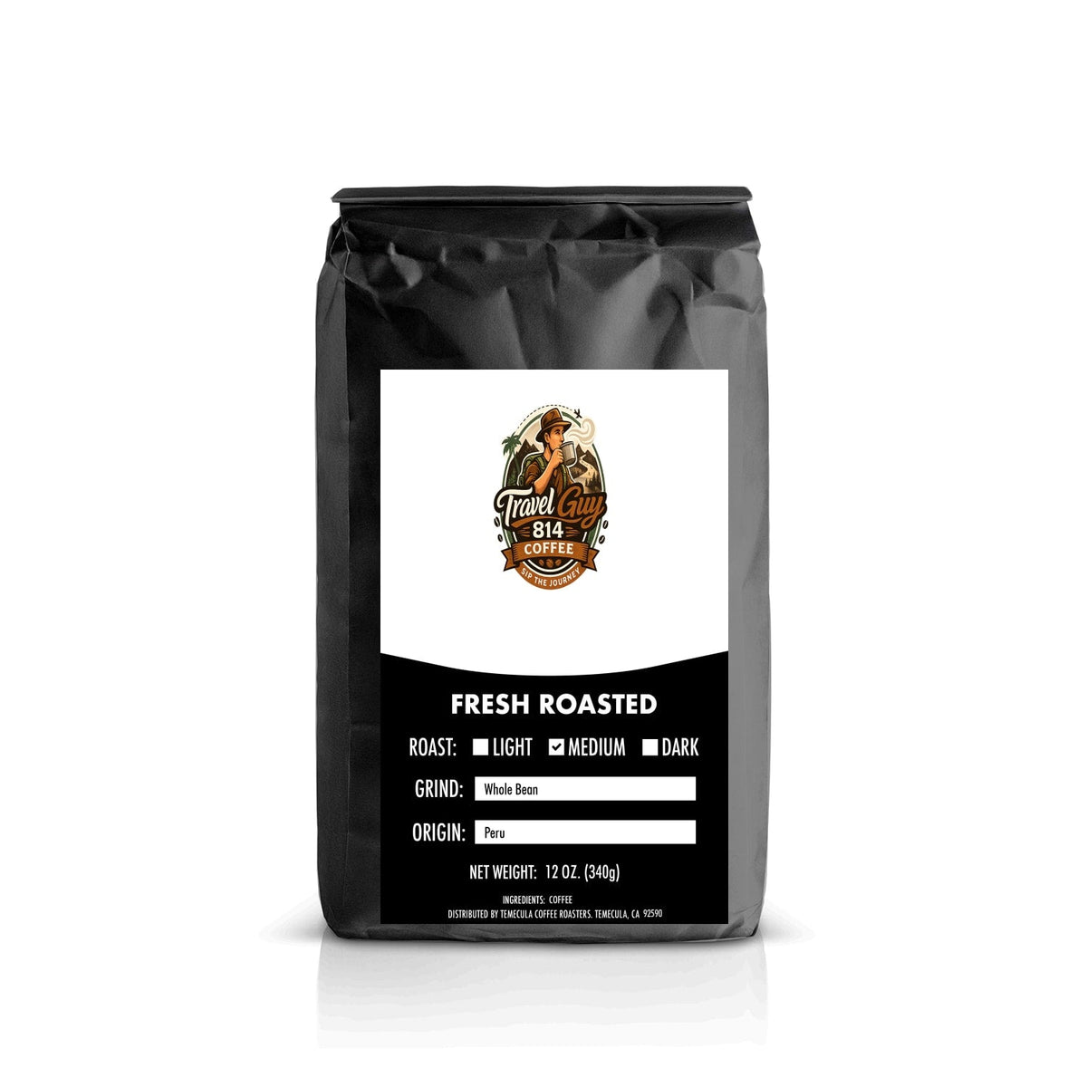 Peru coffee from Travel Guy 814 — medium roast from the Norandino co-operative in Piura and Amazonas