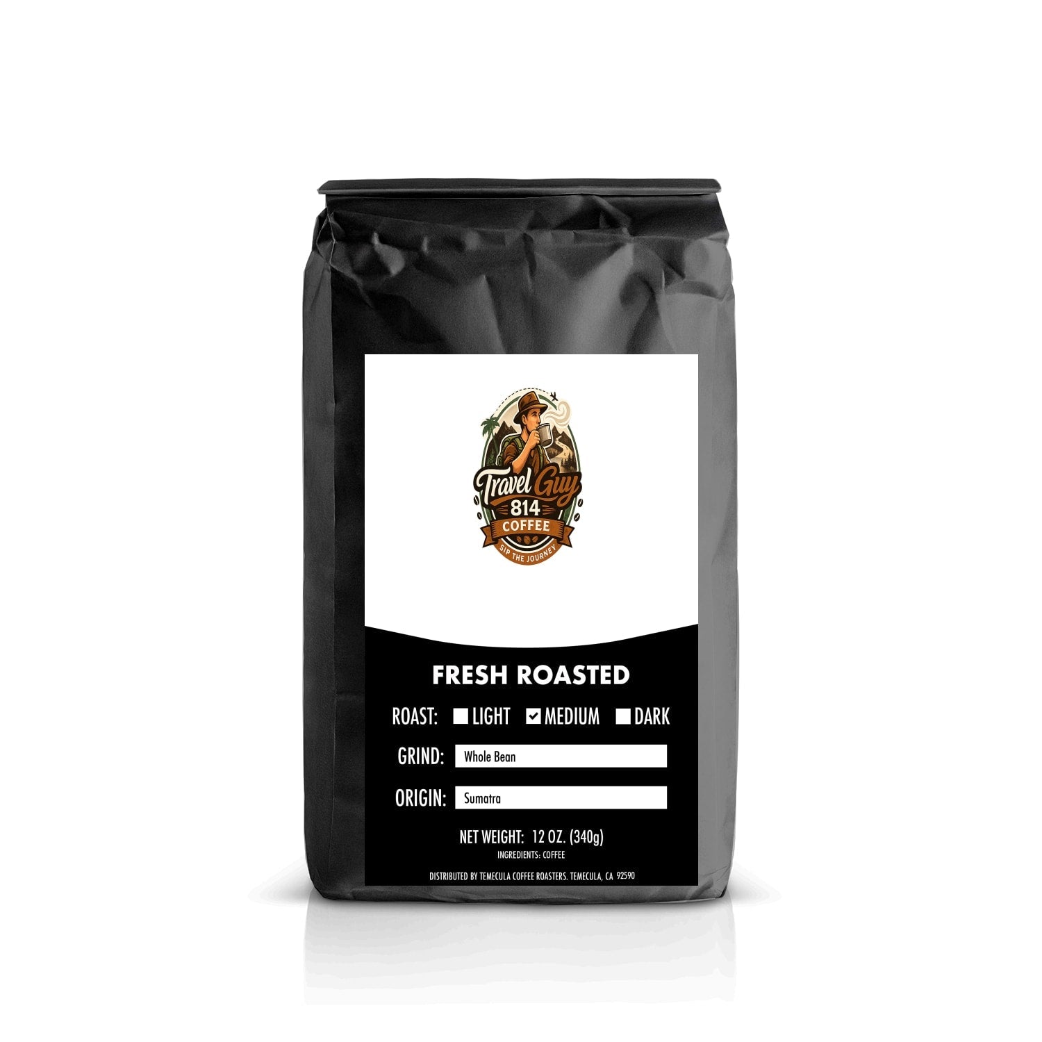 Sumatra coffee from Travel Guy 814 — medium roast, wet-hulled, from Aceh