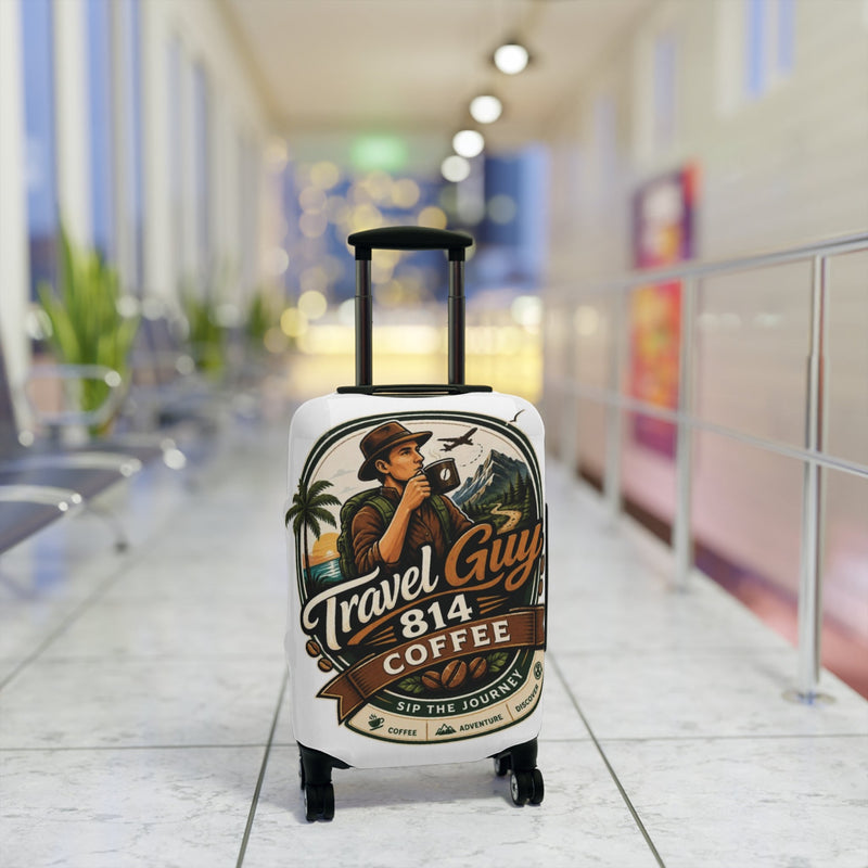 Travel Guy Coffee Luggage Cover — Vintage Adventure Coffee Lover Suitcase Protector