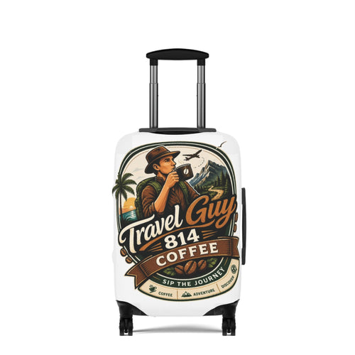 Travel Guy Coffee Luggage Cover — Vintage Adventure Coffee Lover Suitcase Protector