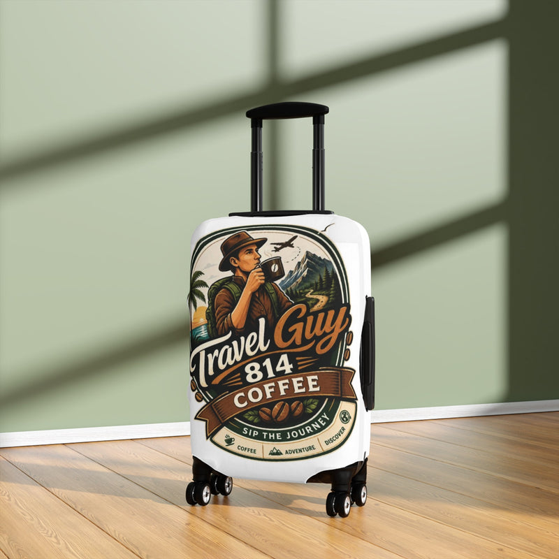 Travel Guy Coffee Luggage Cover — Vintage Adventure Coffee Lover Suitcase Protector